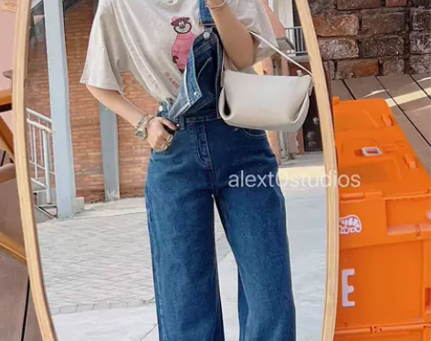 牛仔很忙~复古减龄洋气百搭深蓝色显瘦直筒背...