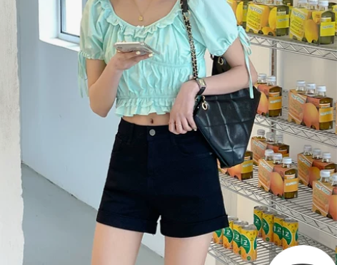 布琳家黑色高腰牛仔短裤女夏季薄款显瘦宽松a...