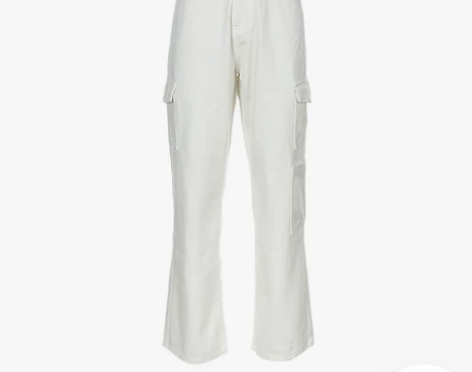 ?街头风欧美复古高腰口袋设计牛仔裤显高显腿...