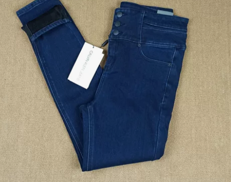 全新CK三扣水貂绒女装弹力加绒加厚小脚牛仔...