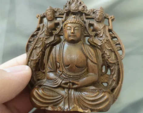 日本回流木雕摆件佛像木雕如来佛小叶黄杨木精...