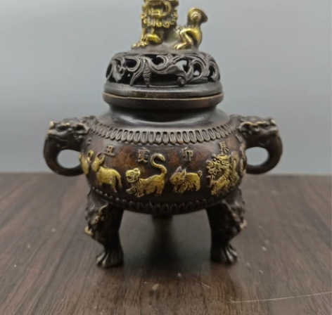 古玩古董铜器摆件老物件旧货十二生肖香薰炉摆...