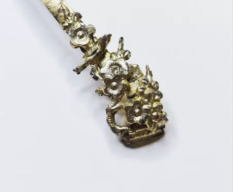 明代喜上眉梢银簪 银鎏金 15cm 金水好...