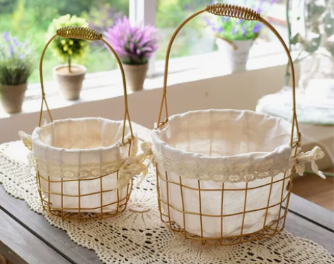 北欧ins铁艺藤编小花篮 编织手提干花插花...