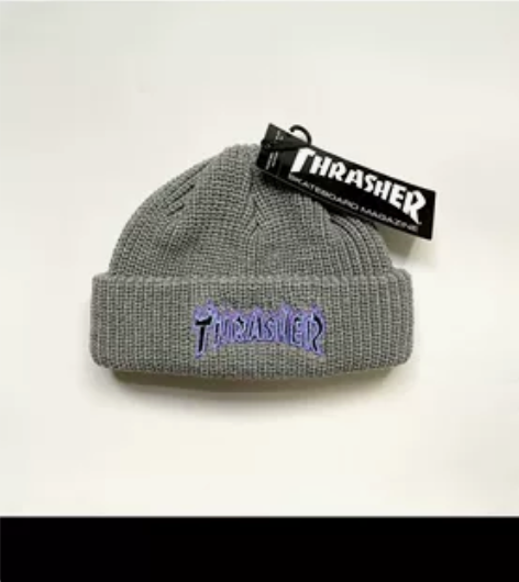 日版火焰刺绣瓜皮帽毛线帽冷帽冬帽男女同款针...