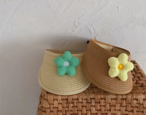 ins韩国婴儿夏季花朵空顶草帽宝宝防晒遮阳...