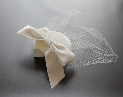 新娘名媛优雅敬酒服蝴蝶结网纱面纱酒红色小礼...