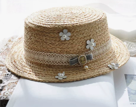 复古平沿小礼帽韩版女士夏季拉菲草帽草编太阳...