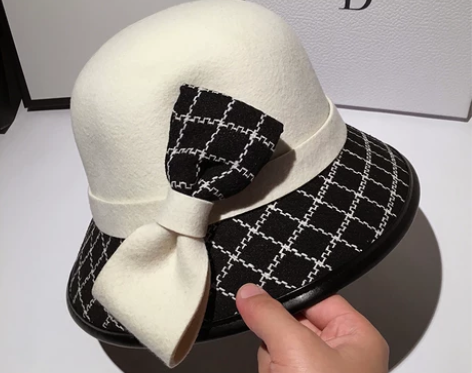 优雅赫本风羊毛呢盆帽女秋冬季气质复古礼帽渔...