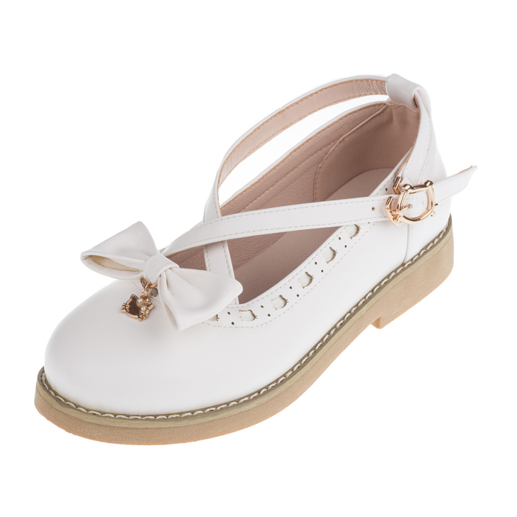 猫咪元素镂空交叉娃娃鞋小皮鞋黑白色洛丽塔平...