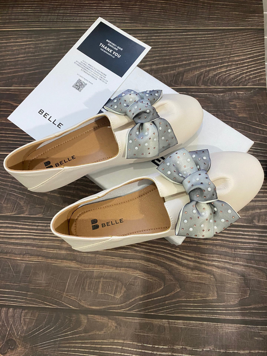 百丽BELLE新款蝴蝶结平底舒适女单鞋豆豆...