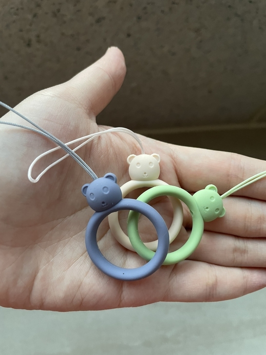 网红手机挂绳液态硅胶指环扣小熊图案防丢失轻...