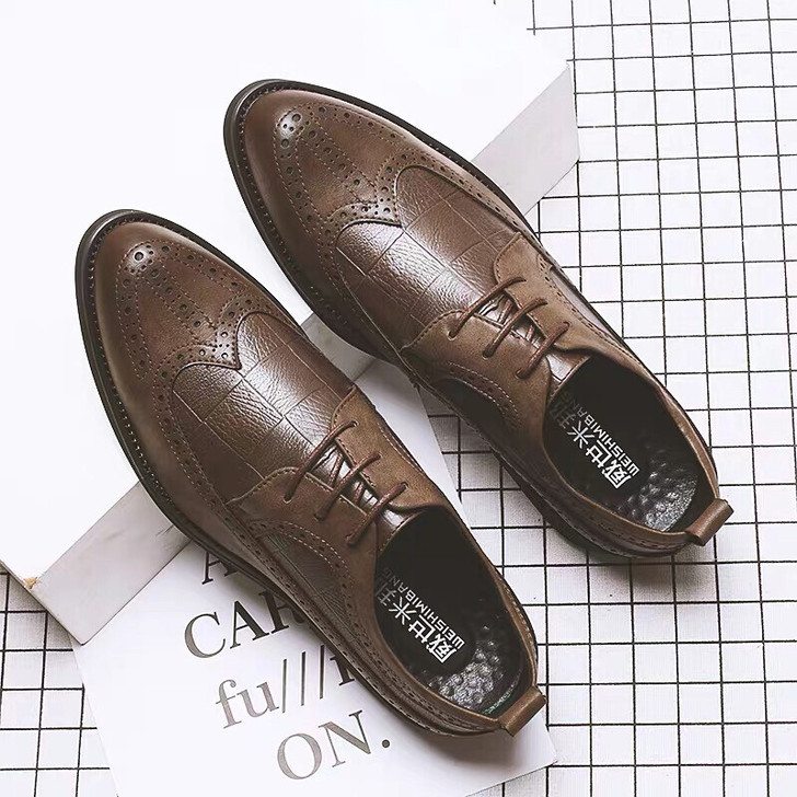 尖头鞋英伦布洛克潮鞋韩版青年商务鞋 婚鞋