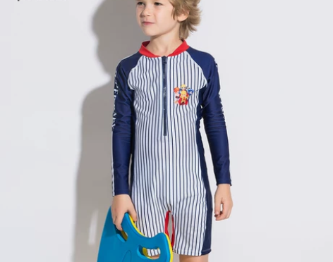 普拉施儿童泳衣男童连体长袖防晒速干保暖可爱...