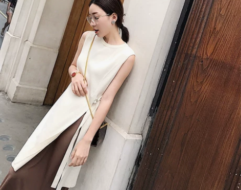 小宜定制YESWOMEN 系带侧开叉圆领无...