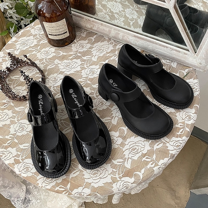 MONA同款赫本玛丽珍鞋女中跟复古单鞋大头...