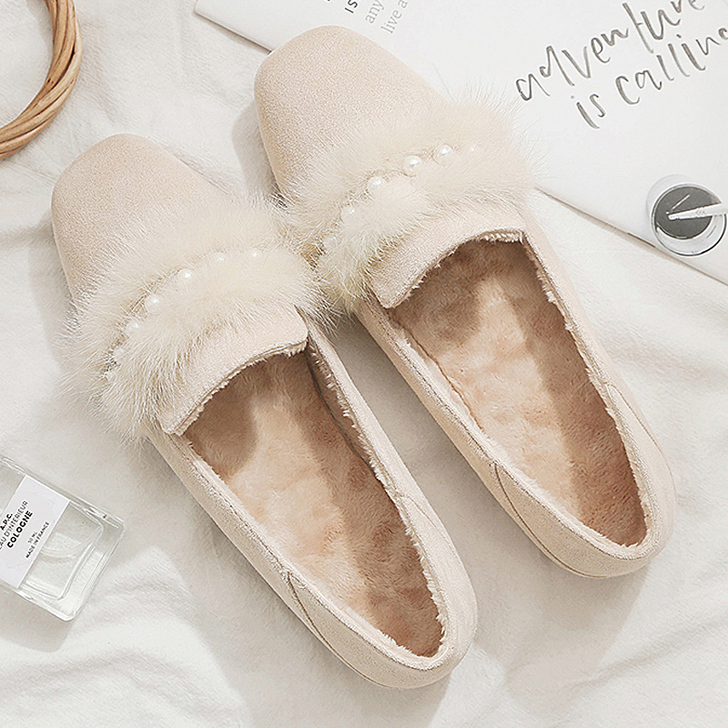 毛毛鞋女冬外穿2020年秋季新款百搭豆豆鞋...