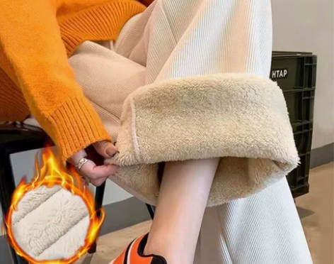 加绒加厚羊羔绒雪尼尔阔腿裤女秋冬季新款垂感...