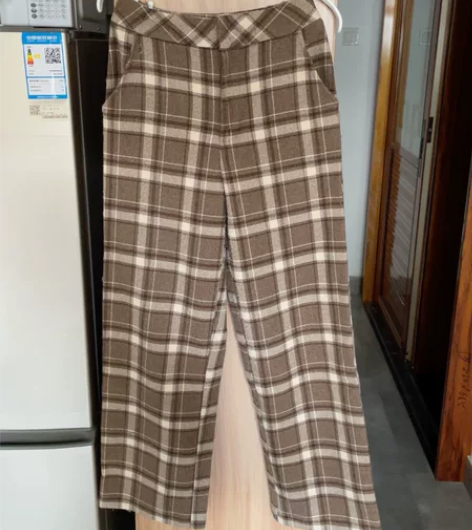 羊毛格子直筒阔腿裤 超级超级好看 含羊毛成...