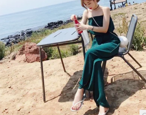 夏韩版九分裤高腰显瘦宽松连体连衣长裤阔腿裤...