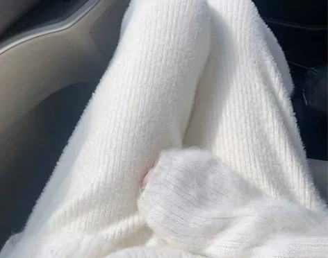 白色针织阔腿裤女秋冬 加厚水貂绒显瘦慵懒高...