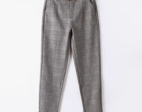 雅格斯曼女裤2019春秋款韩版宽松复古格子...