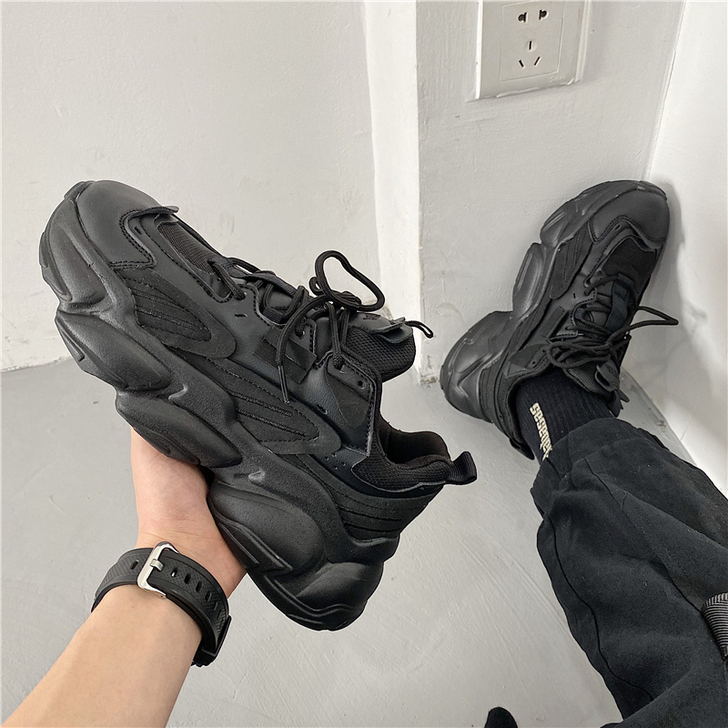 黑武士ins老爹鞋复古男韩版暗黑风厚底运动...