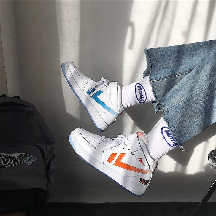 白橙蓝高帮鞋女ins超火百搭韩版ulzza...