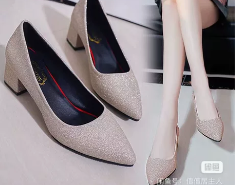 中跟单鞋尖头粗跟女鞋春秋新款职业百搭工作鞋...