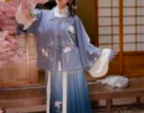 清梳原创松连枝汉服女明制方领半袖刺绣百迭裙...