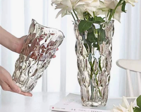 欧式斜纹鲜花玻璃花瓶透明桌面落地富贵竹百合...