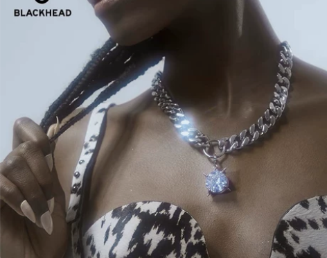 全新 blackhead 黑头项链 银色链...