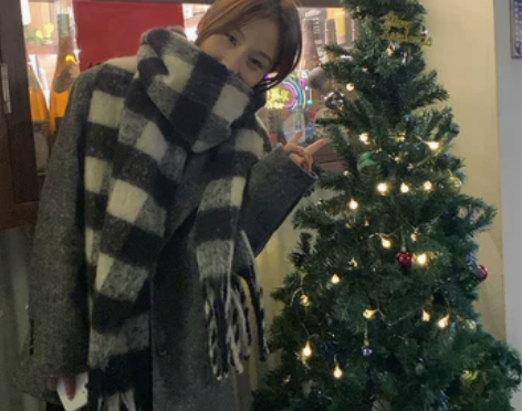 ZBW/黑白格子围巾女冬季2021年新款百...