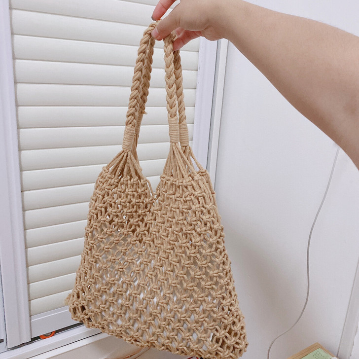 ins韩风2021手工编织沙滩镂空棉编包造...