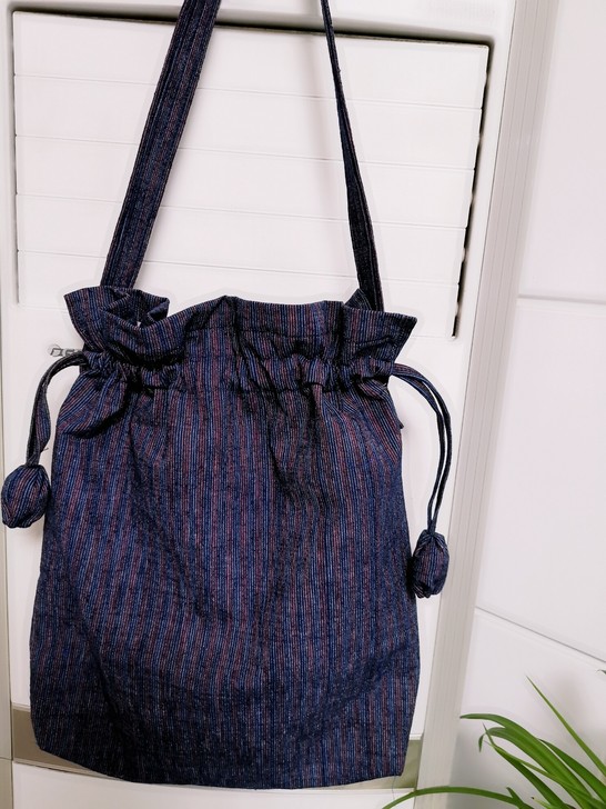 老土布抽绳式手工大挎包