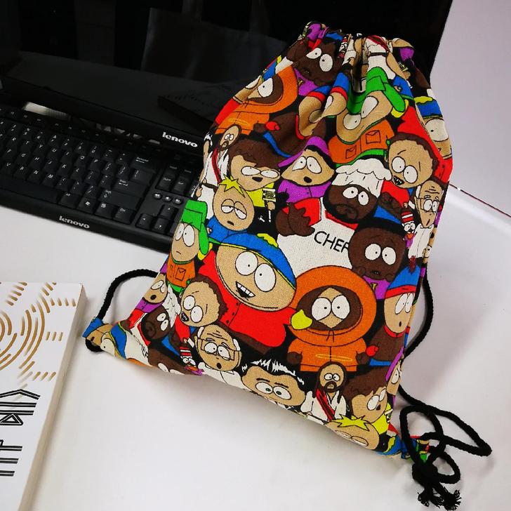 南方公园 纯棉帆布包 抽绳简易束口袋 双肩...