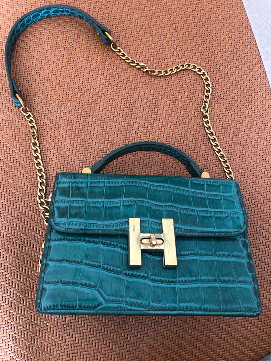 绿色鳄鱼皮纹古董挎包