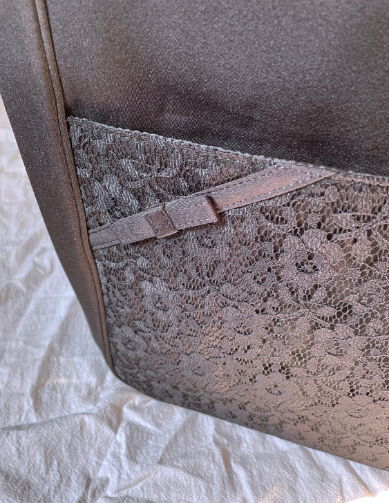 日系风吉之岛永旺蕾丝布艺黑色手拎包女手提包