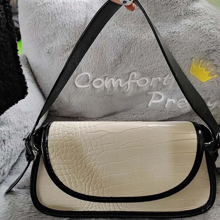 全新 韩版 秋冬鳄鱼纹拼色百搭法棍包 单肩...