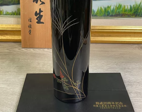 日本轮岛涂木胎唐草金莳绘铜胆花器 祖雅堂花...