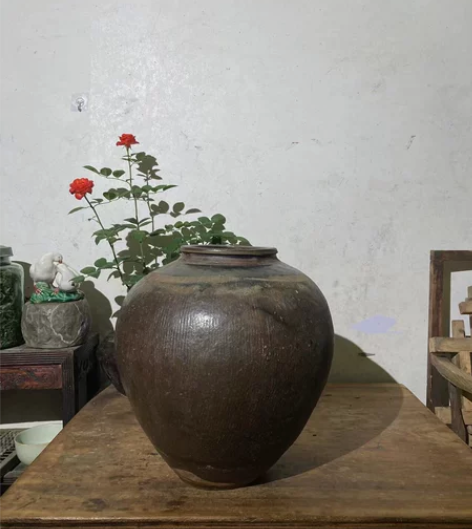 民俗粗陶,广口陶罐,花器,影视道具,书房茶...