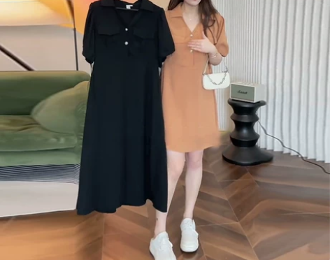 晶咕家微胖大码polo领连衣裙女夏胖mm显...