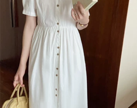 法式连衣裙女夏季甜美气质别致设计感小众白色...