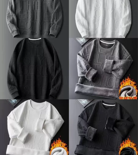 秋冬季新款加绒加厚保暖卫衣男圆领套头百搭宽...