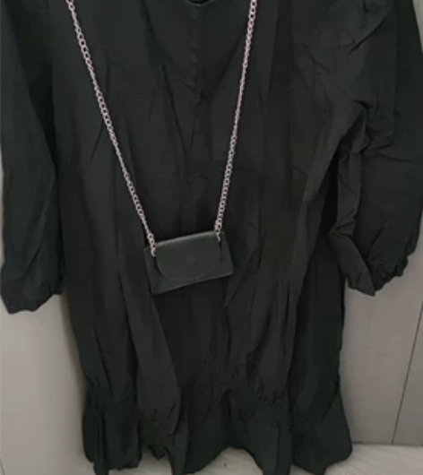 mixblu黑色中袖 中长款荷叶边裙子 有...