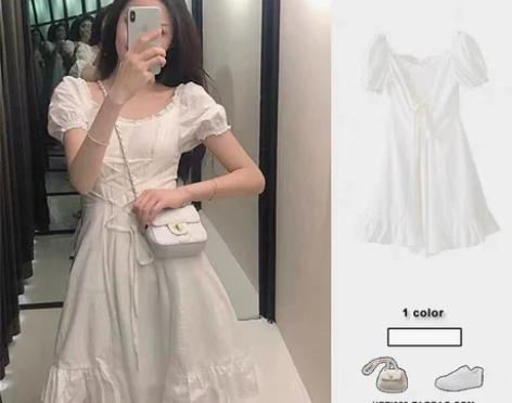 法式收腰桔梗裙2022夏甜美仙女初恋小个子...