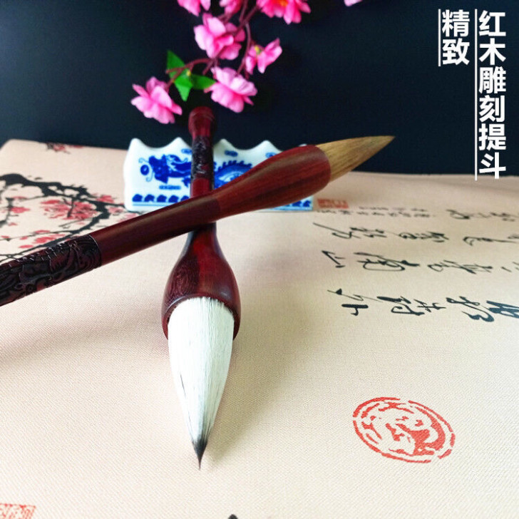 墨艺轩特制工艺雕刻原红木狼毫兼毫斗笔毛笔 ...