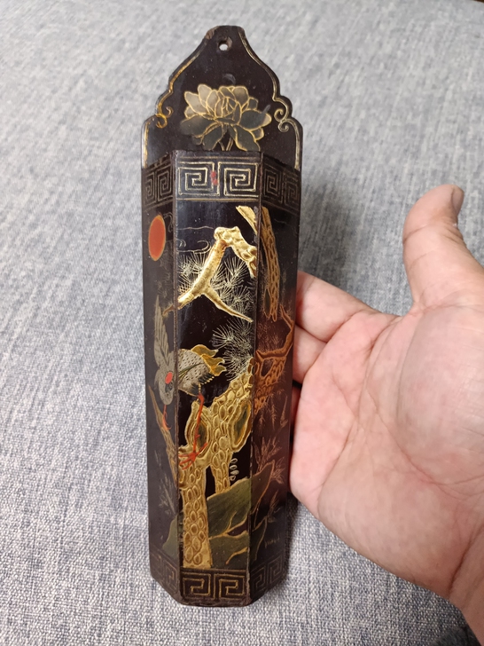 明代做工文房四宝描金（笔插）笔筒木器漆器古...