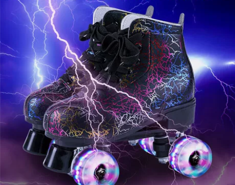 2022升级款闪电溜冰鞋双排四轮男女花样闪...