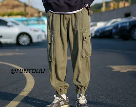 日系工装裤男秋冬季加绒厚美式复古宽松休闲潮...